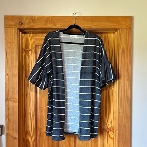 Short sleeve charcoal gray and white stripe summer jacket.